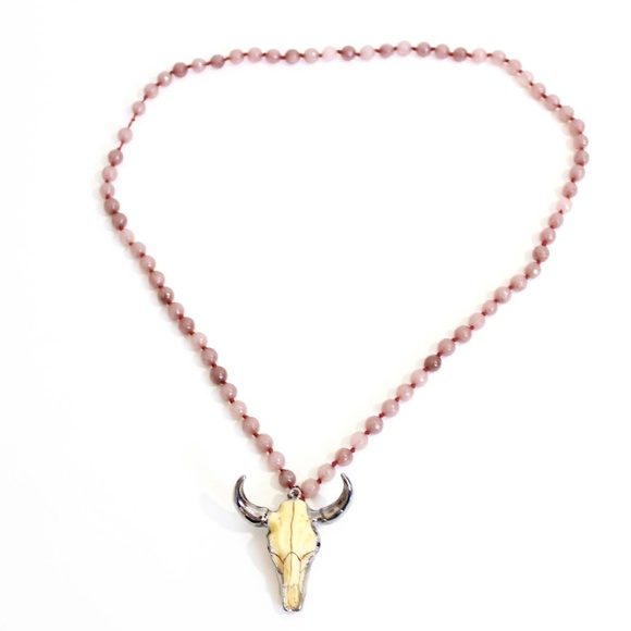 Anthropologie Jewelry - New Boho Bull Skull Stone Beaded Necklace
